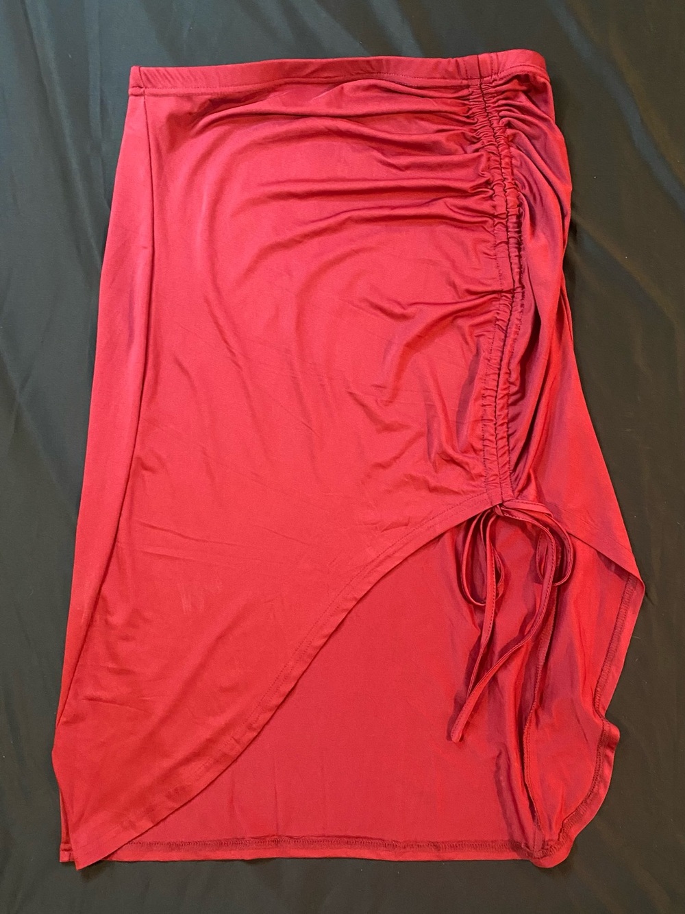 SHEIN Red Asymmetrical Side-Ruched Skirt with Tie